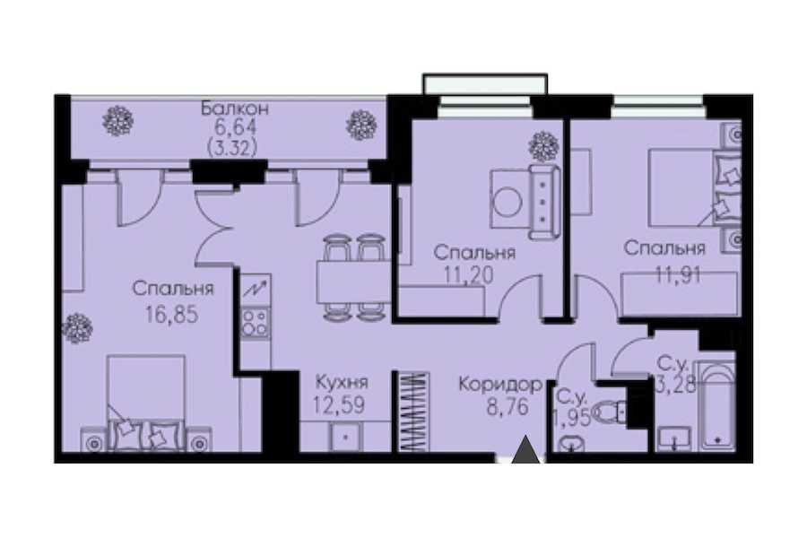 Трехкомнатная квартира в : площадь 69.86 м2 , этаж: 10 – купить в Санкт-Петербурге
